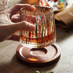 Elegant Tilted Base Whiskey Glass Set with Coasters