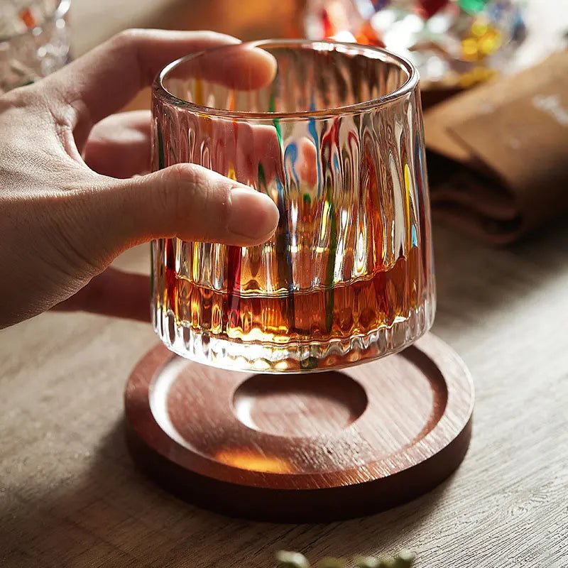 Elegant Tilted Base Whiskey Glass Set with Coasters