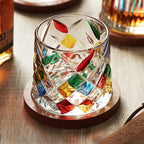 Elegant Tilted Base Whiskey Glass Set with Coasters