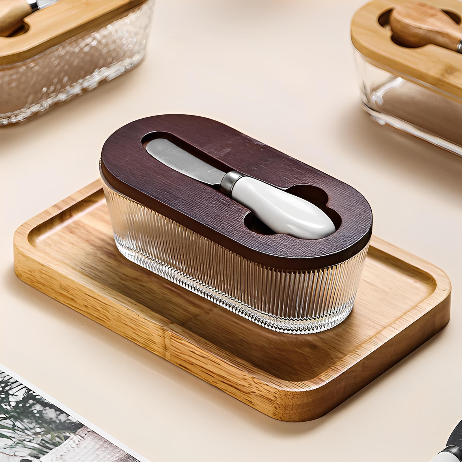 Elegant Glass Butter Keeper with Wooden Lid