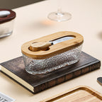 Elegant Glass Butter Keeper with Wooden Lid