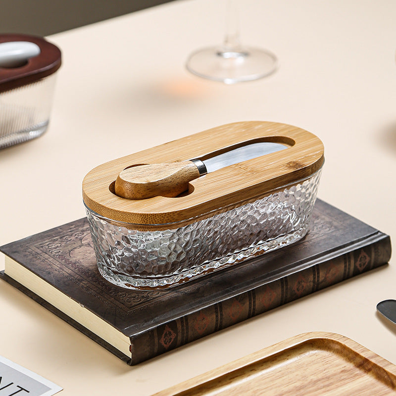 Elegant Glass Butter Keeper with Wooden Lid