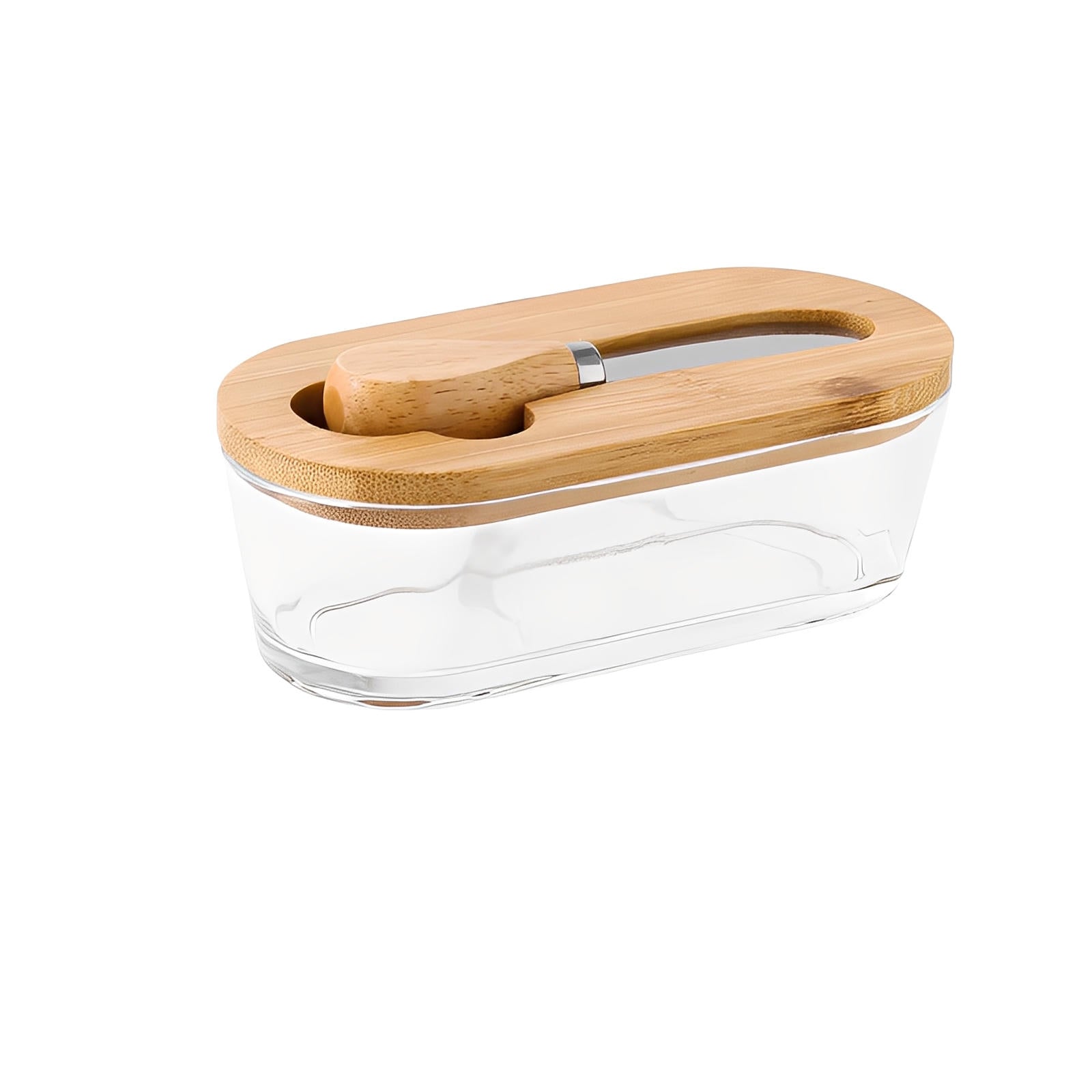 Elegant Glass Butter Keeper with Wooden Lid