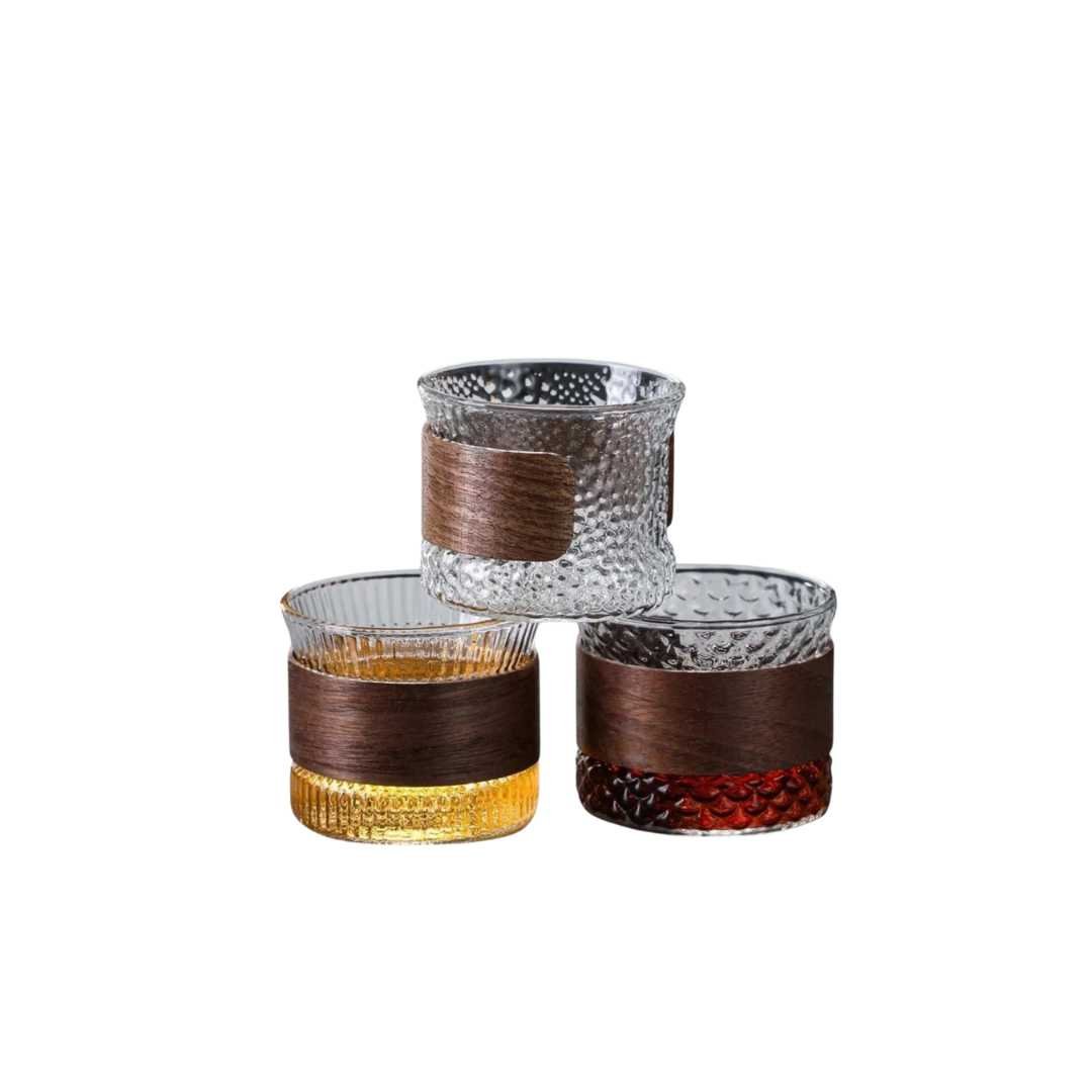 Elegant Glass Beverage Tumbler with Natural Wood Detail