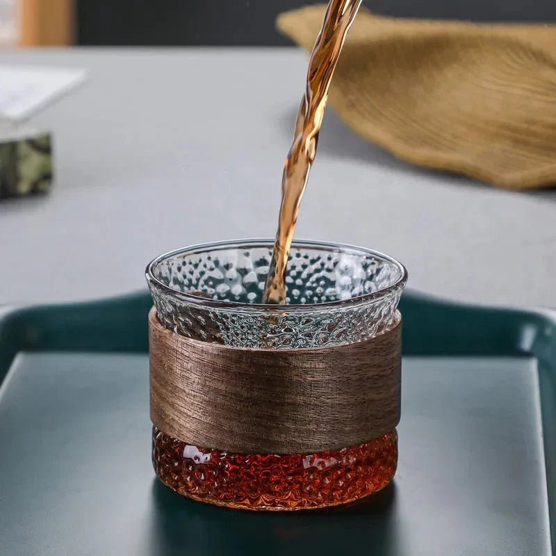 Elegant Glass Beverage Tumbler with Natural Wood Detail