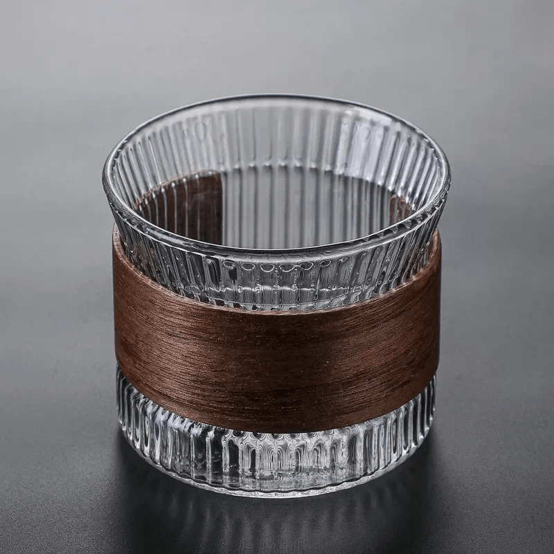 Elegant Glass Beverage Tumbler with Natural Wood Detail
