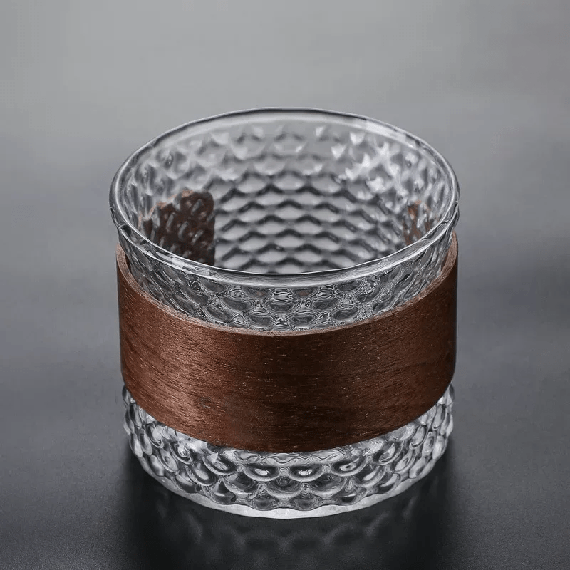 Elegant Glass Beverage Tumbler with Natural Wood Detail