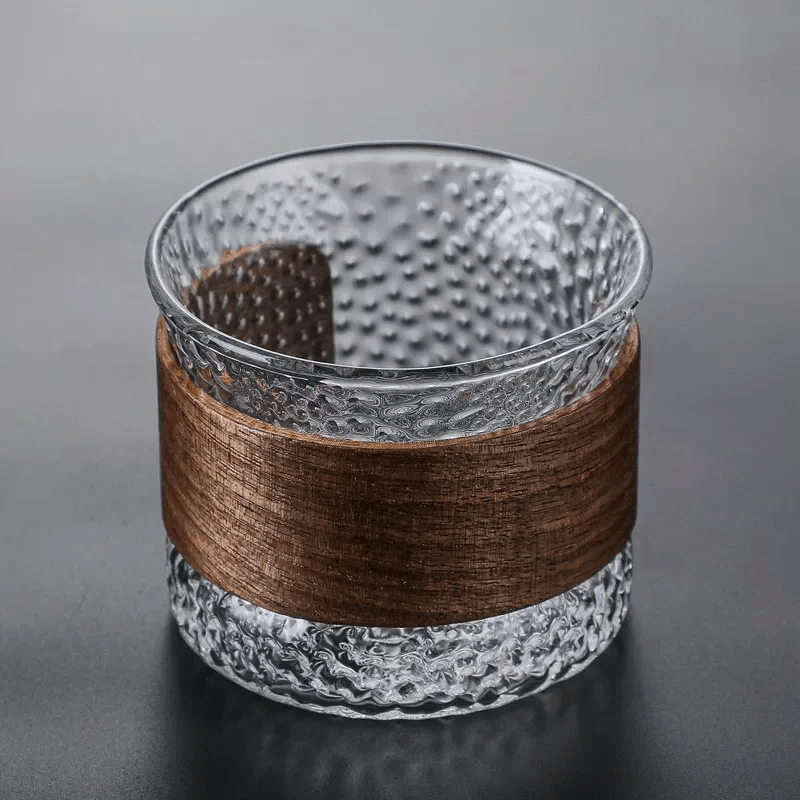 Elegant Glass Beverage Tumbler with Natural Wood Detail