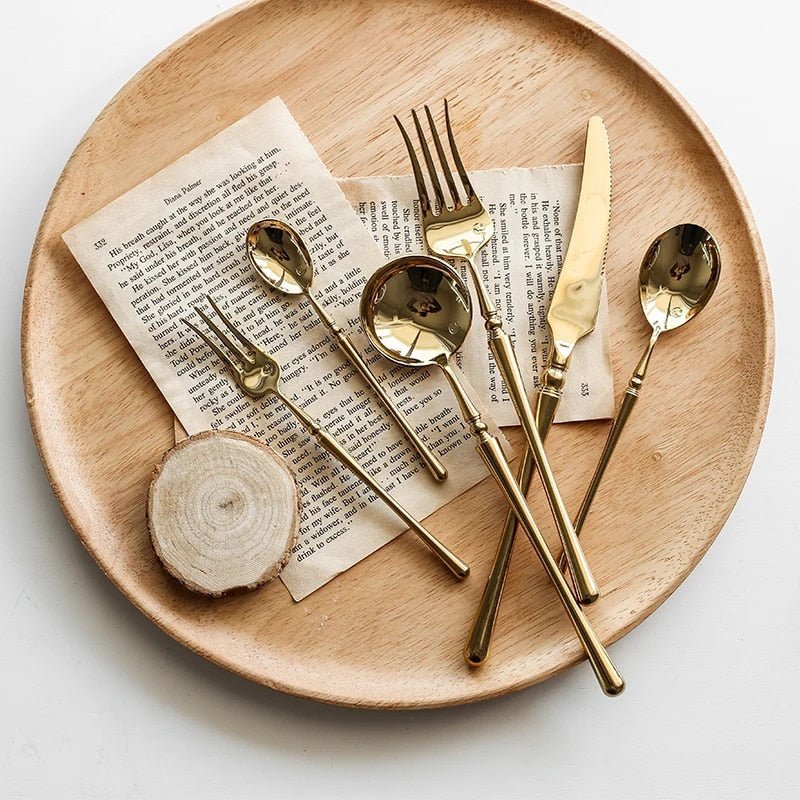 Gilded Elegance Stainless Steel Dining Cutlery Collection