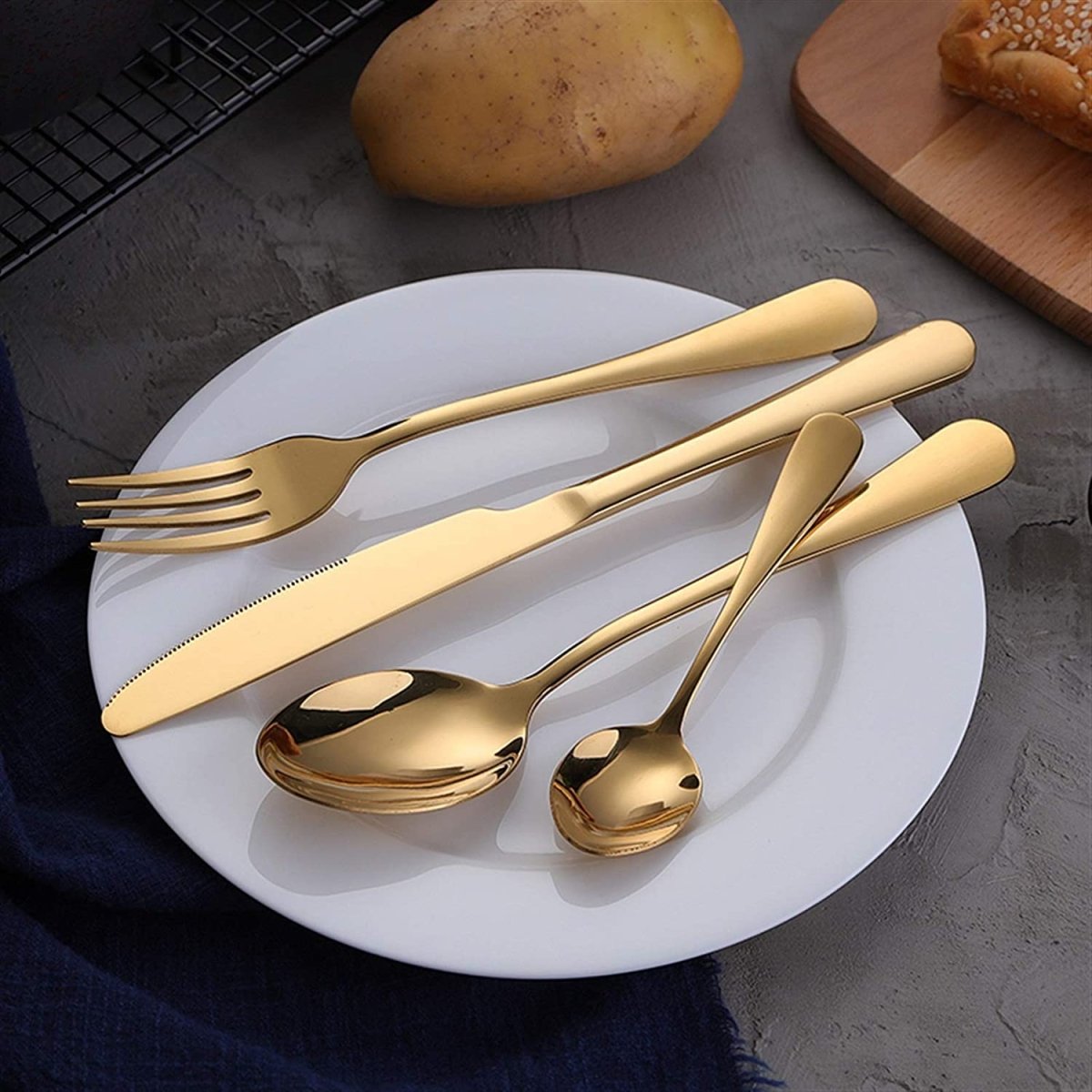 Gilded Elegance Stainless Steel Dining Cutlery Collection