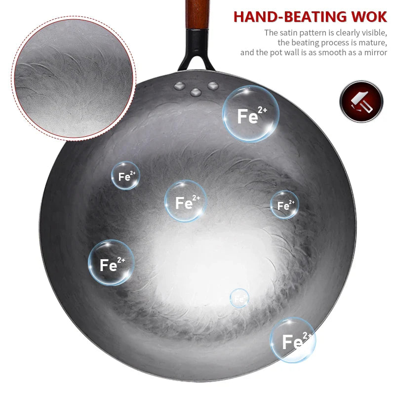 Premium Iron Wok with Ergonomic Wooden Handle
