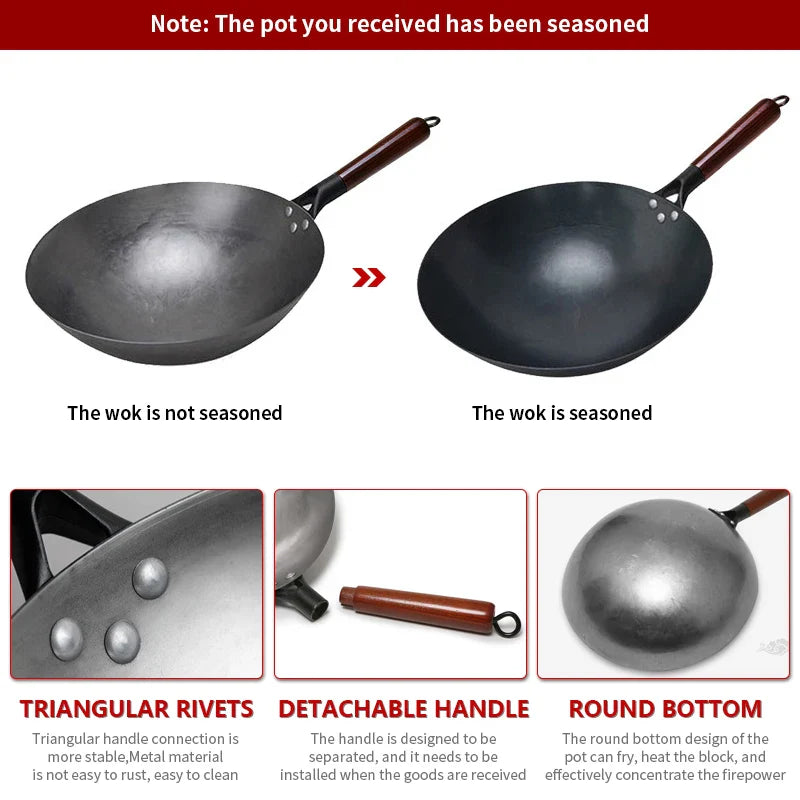 Premium Iron Wok with Ergonomic Wooden Handle