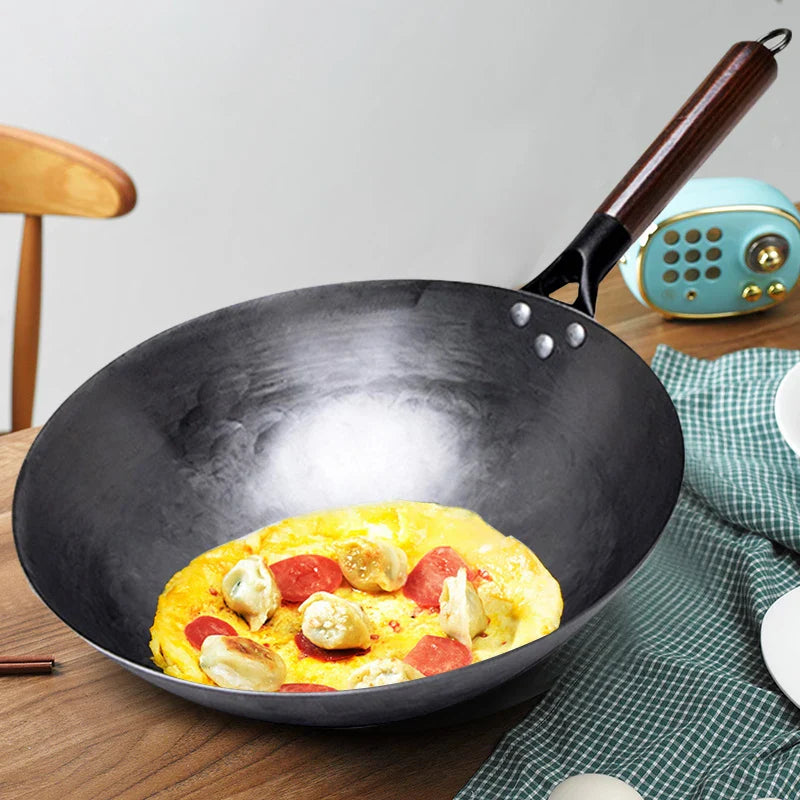 Premium Iron Wok with Ergonomic Wooden Handle