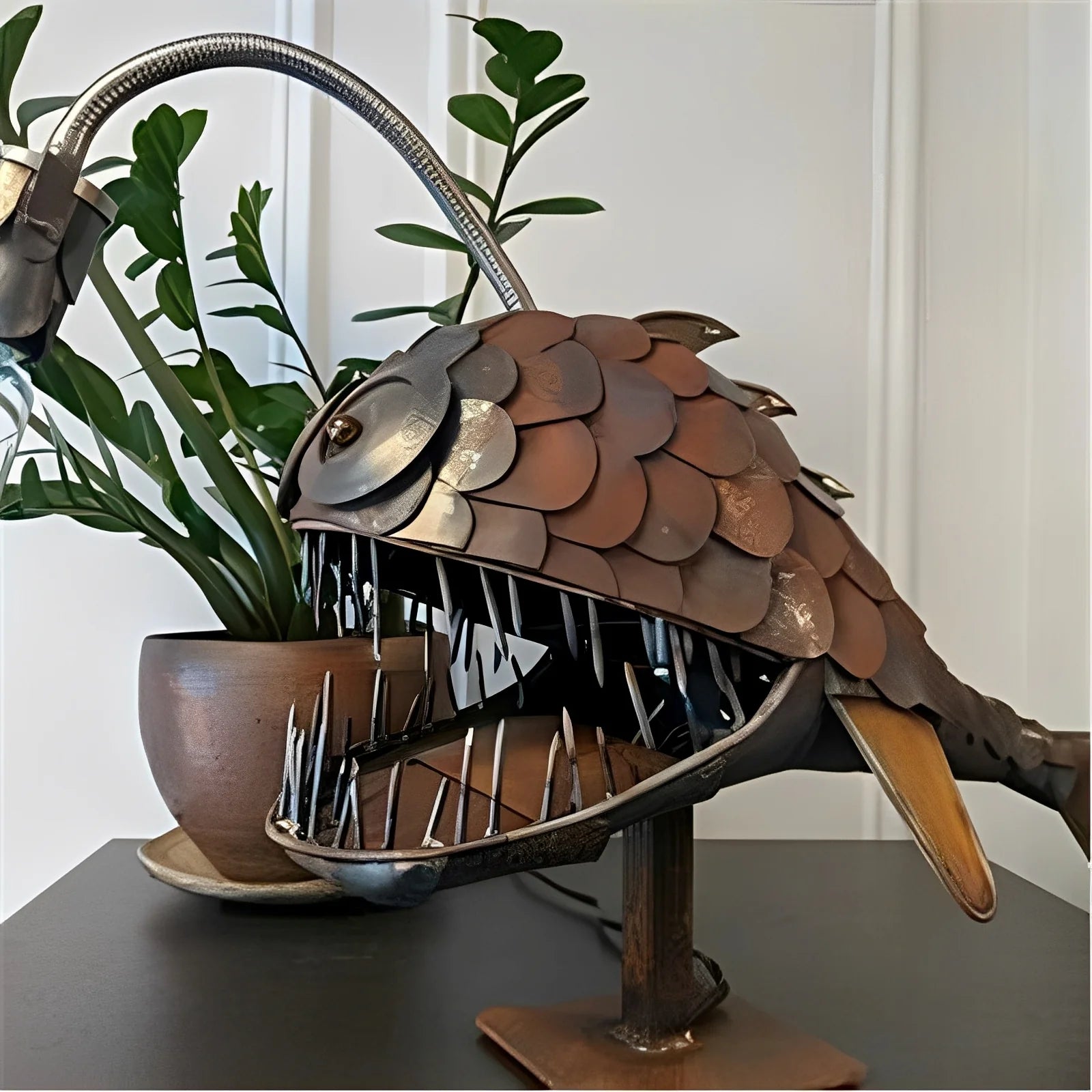 Artful Metal Fish Lamp for Unique Home Illumination