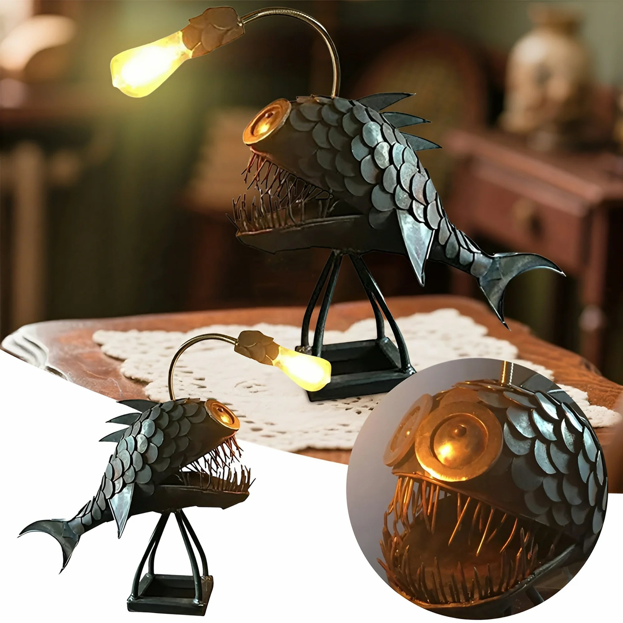 Artful Metal Fish Lamp for Unique Home Illumination