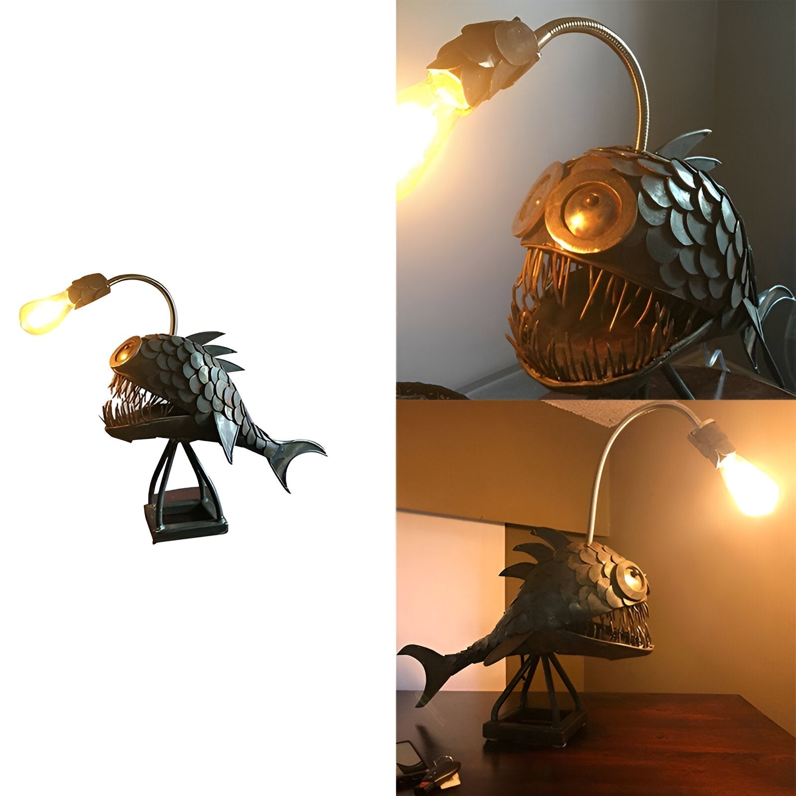 Artful Metal Fish Lamp for Unique Home Illumination