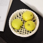 Elegant White Ceramic Storage Basket with Handle