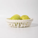 Elegant White Ceramic Storage Basket with Handle