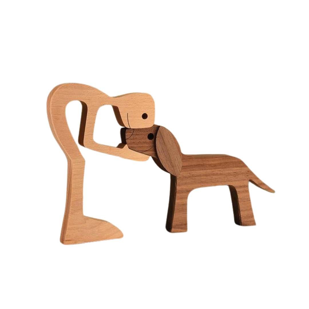 Handcrafted Wooden Canine Bond Sculpture
