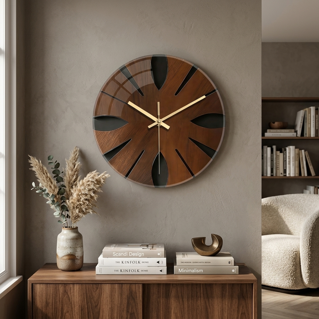 Elegant Silent Wall Clock in Wood – Artistic Home Decoration