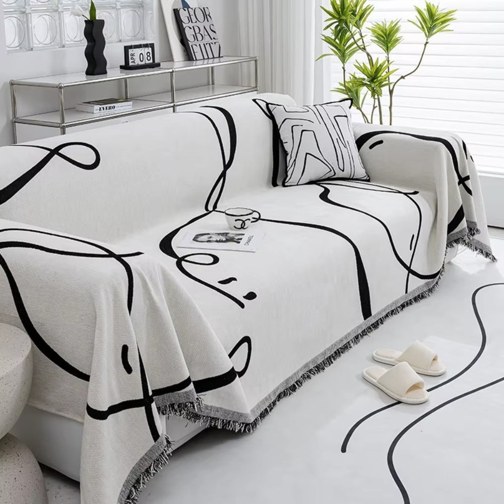Reversible Chenille Sofa Slipcover - Contemporary Abstract Pattern