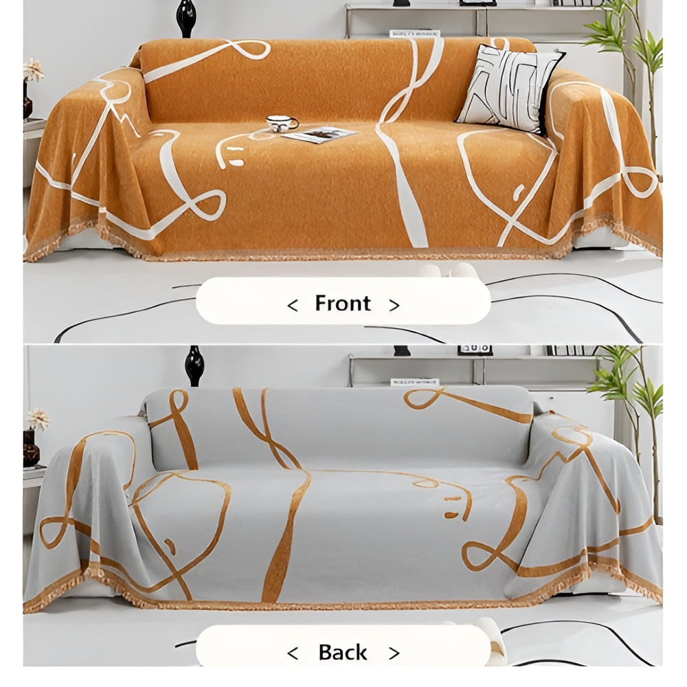 Reversible Chenille Sofa Slipcover - Contemporary Abstract Pattern