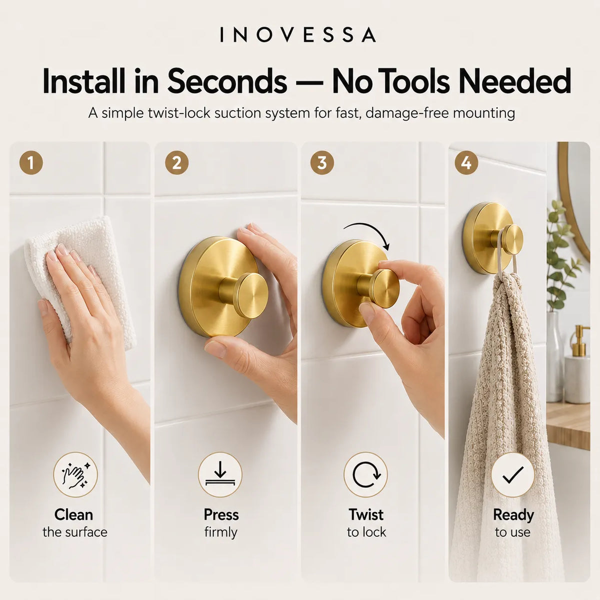 Sleek Stainless Steel Suction Hooks for Effortless Organization