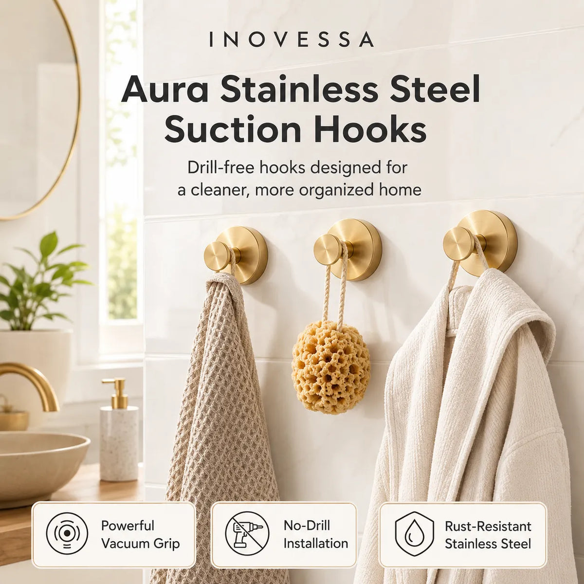 Sleek Stainless Steel Suction Hooks for Effortless Organization