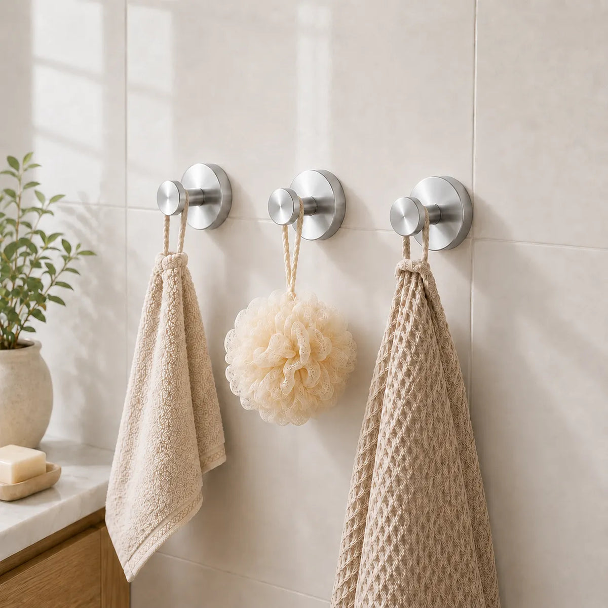 Sleek Stainless Steel Suction Hooks for Effortless Organization