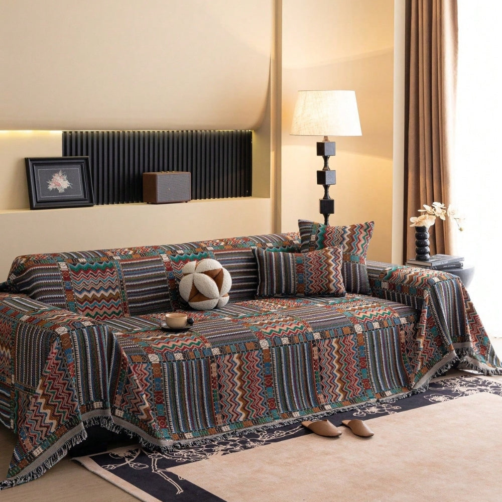 Soft Chenille Sofa Slipcover with Geometric Design
