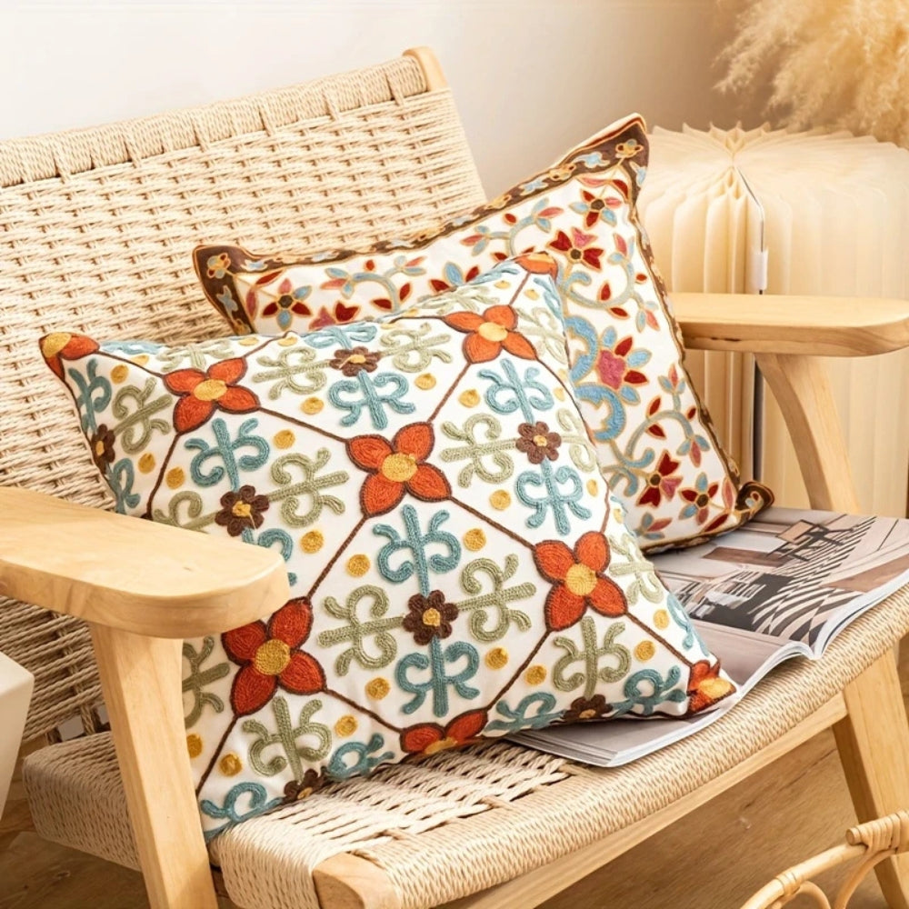 Embroidered Microfiber Cushion Covers for Sofa - 18x18 Inches