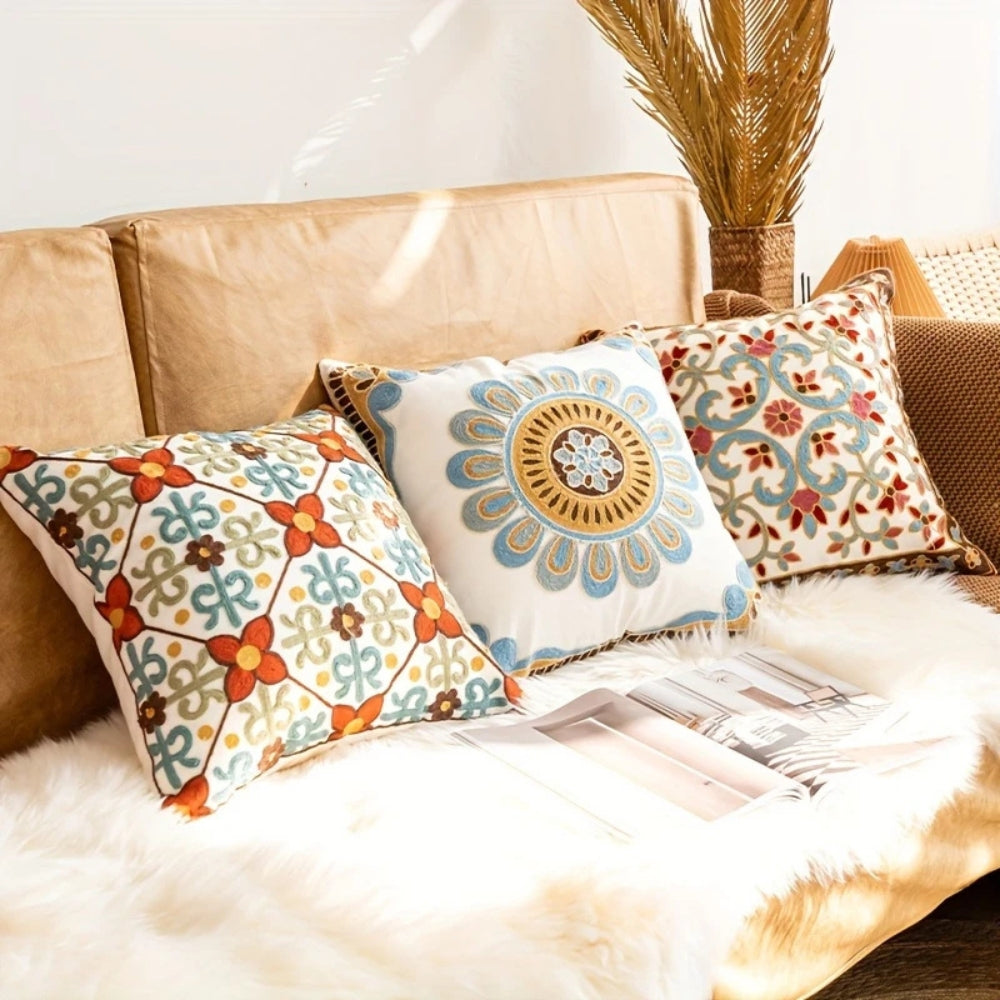 Embroidered Microfiber Cushion Covers for Sofa - 18x18 Inches