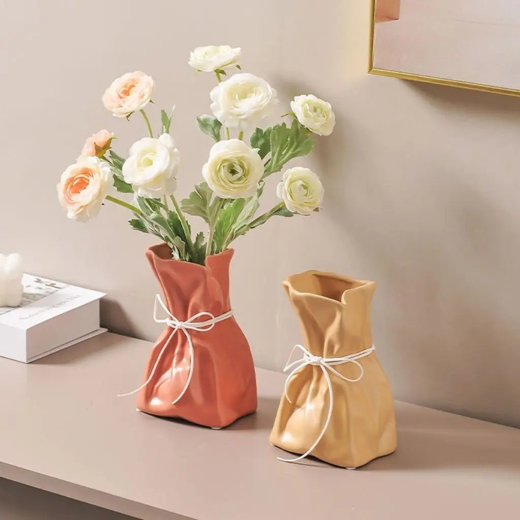 Sculpted Elegance Ceramic Rope Accent Vase