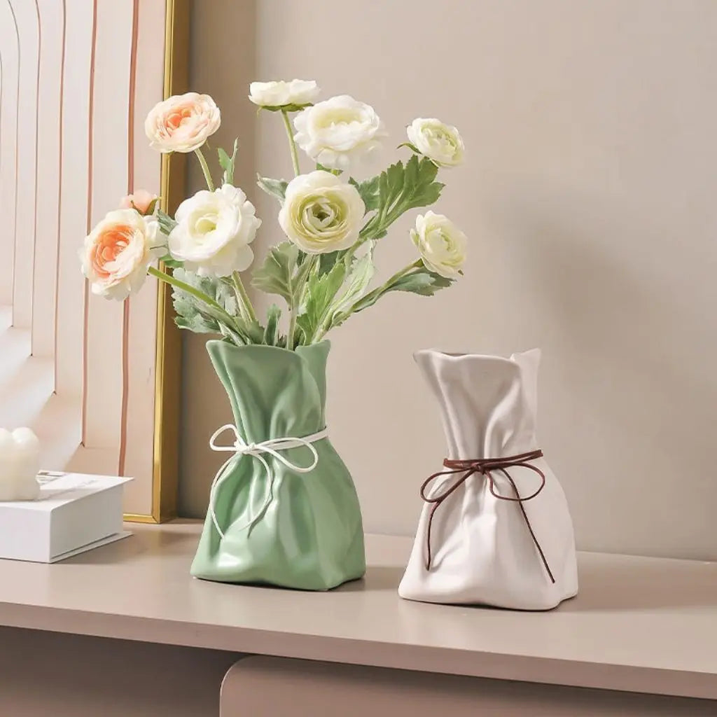 Sculpted Elegance Ceramic Rope Accent Vase