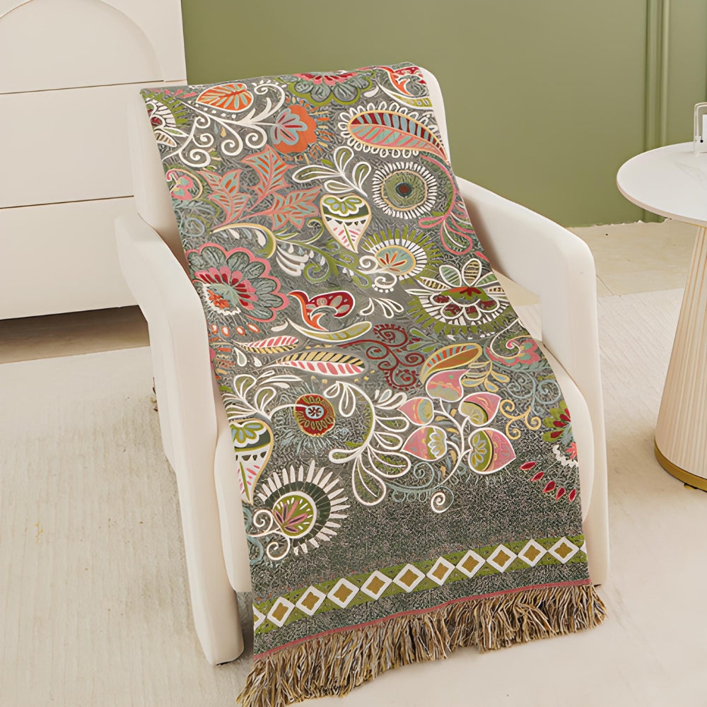 Reversible Cotton Throw Blanket in Bohemian Style