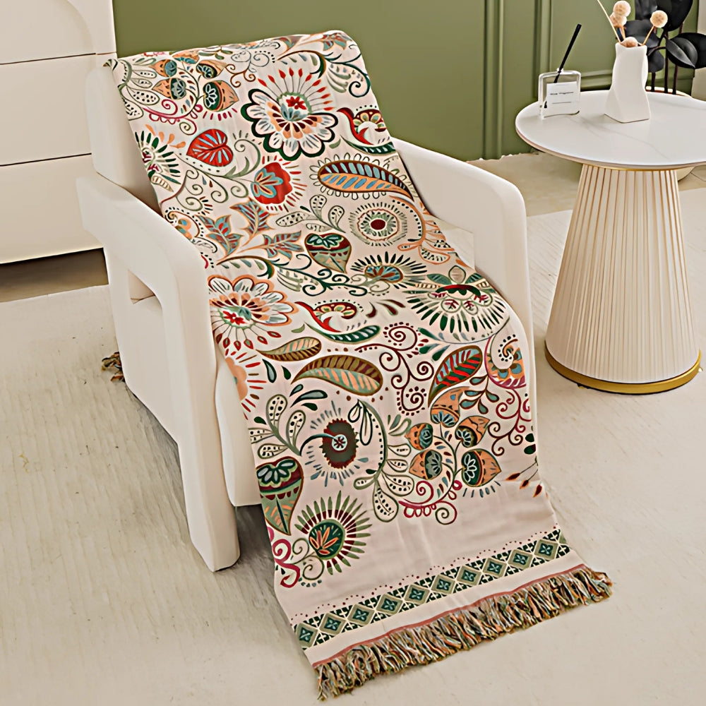 Reversible Cotton Throw Blanket in Bohemian Style