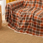 Non-Slip Tartan Throw for Sofa - Soft Microfiber Cover in Chestnut