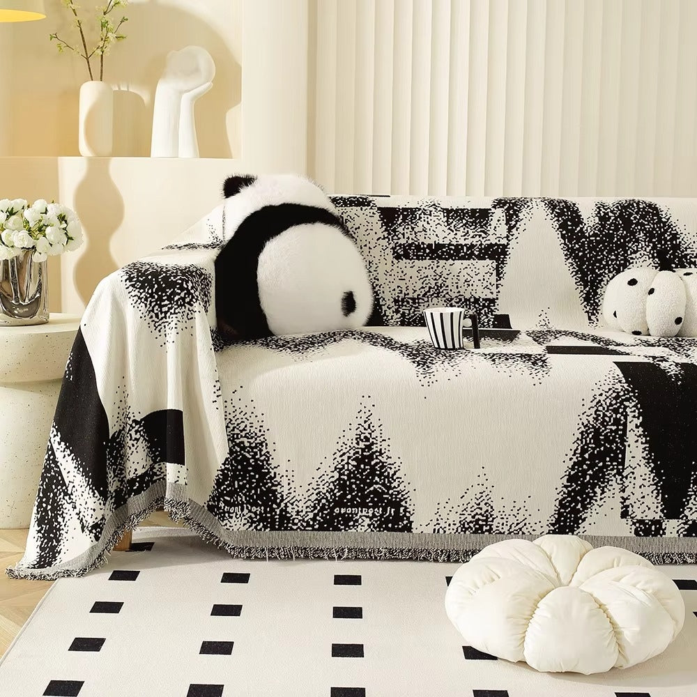 Modern Abstract Sofa Cover with Fringe Trim