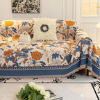 Reversible Chenille Jacquard Sofa Cover with Floral Pattern