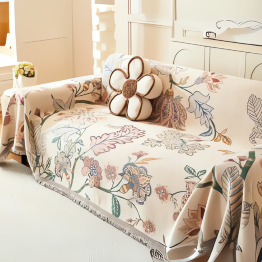 Reversible Floral Jacquard Sofa Cover in Soft Fabric