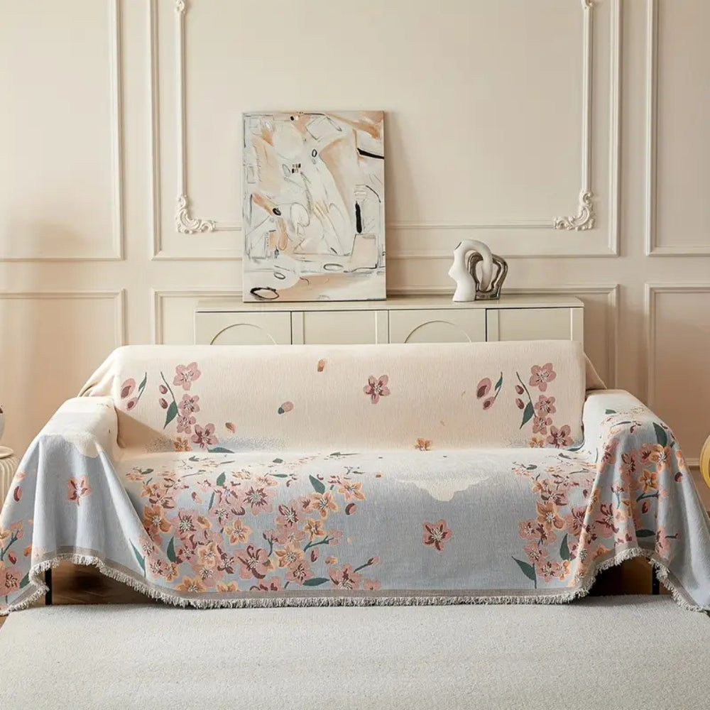 Reversible Floral Jacquard Sofa Cover in Soft Fabric