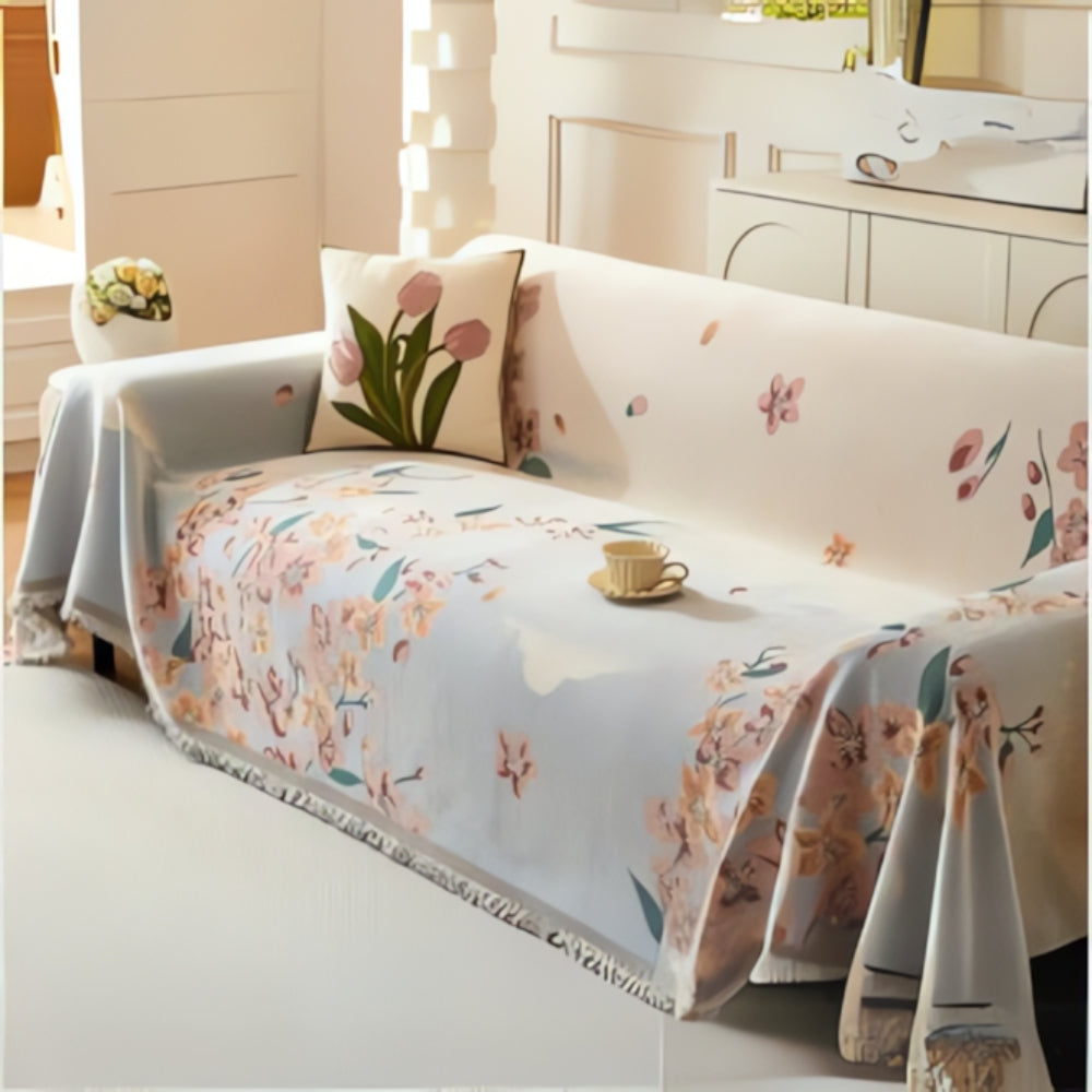 Reversible Floral Jacquard Sofa Cover in Soft Fabric