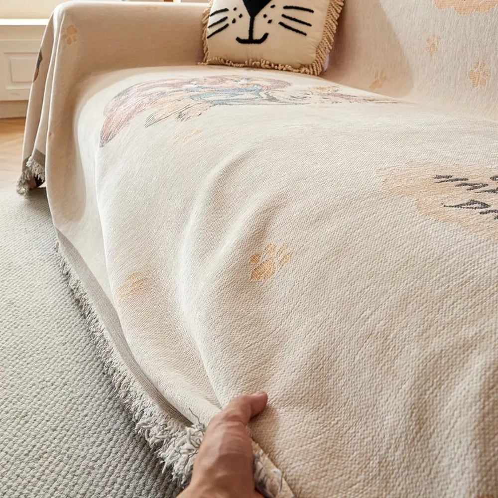 Reversible Floral Jacquard Sofa Cover in Soft Fabric