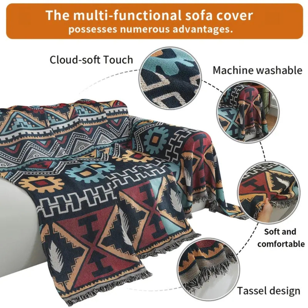 Bohemian Aztec Pattern Microfiber Blend Sofa Cover