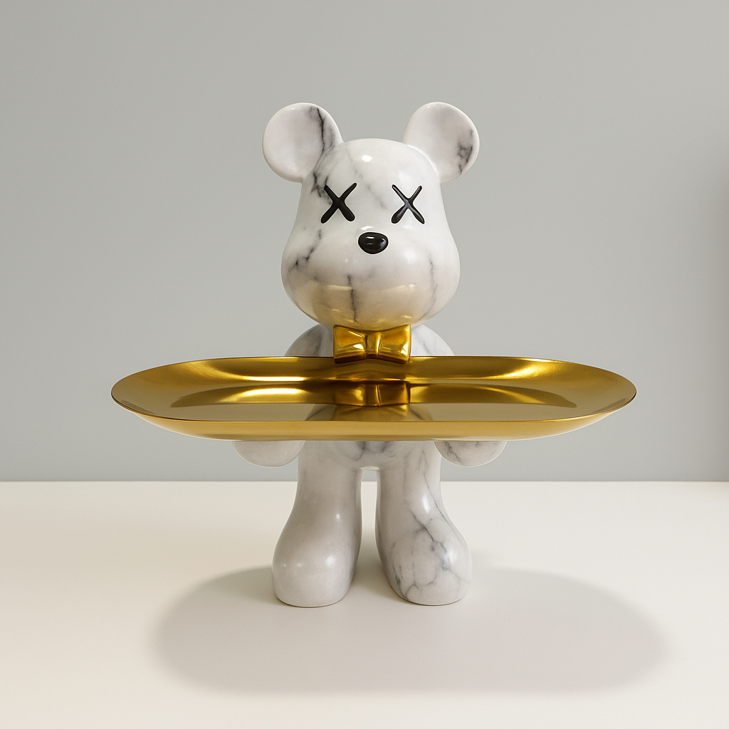 Tabletop Figure of Graffiti Bear with Gold Tray Ornament
