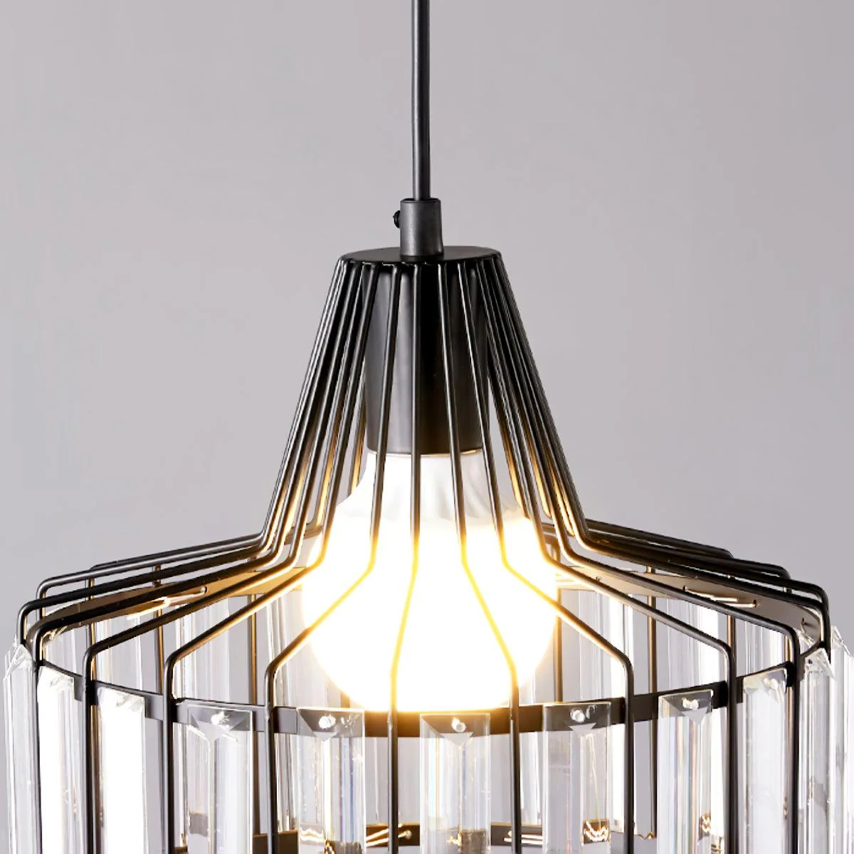 Elegant Hanging Light Fixture with Black Crystal Pendant