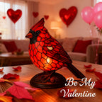 Art Glass Table Lamp with Red Cardinal Bird – USB Powered Lighting