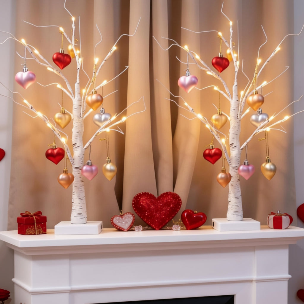 LED Heart-Shaped Birch Tree Table Lamp for Valentine's Home Decoration