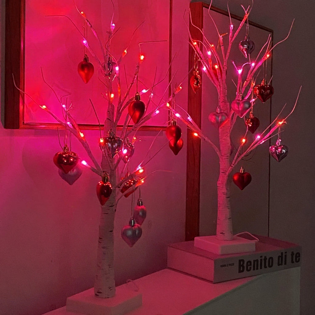 LED Heart-Shaped Birch Tree Table Lamp for Valentine's Home Decoration