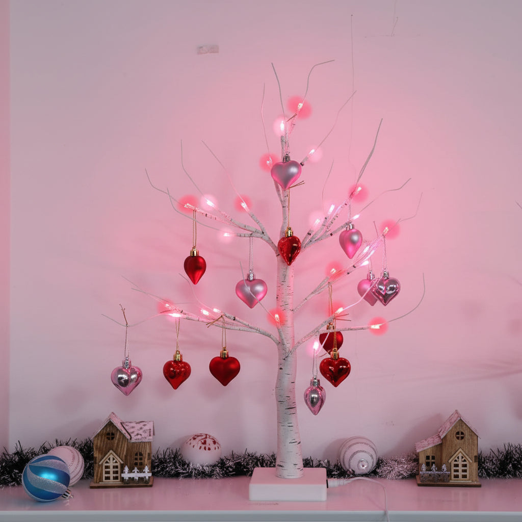LED Heart-Shaped Birch Tree Table Lamp for Valentine's Home Decoration